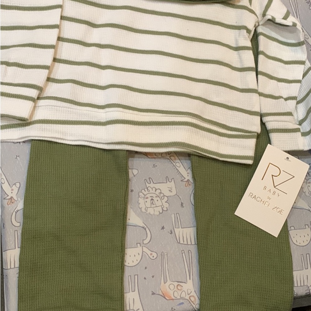 Rachel Zoe Baby Green and Cream Striped Set